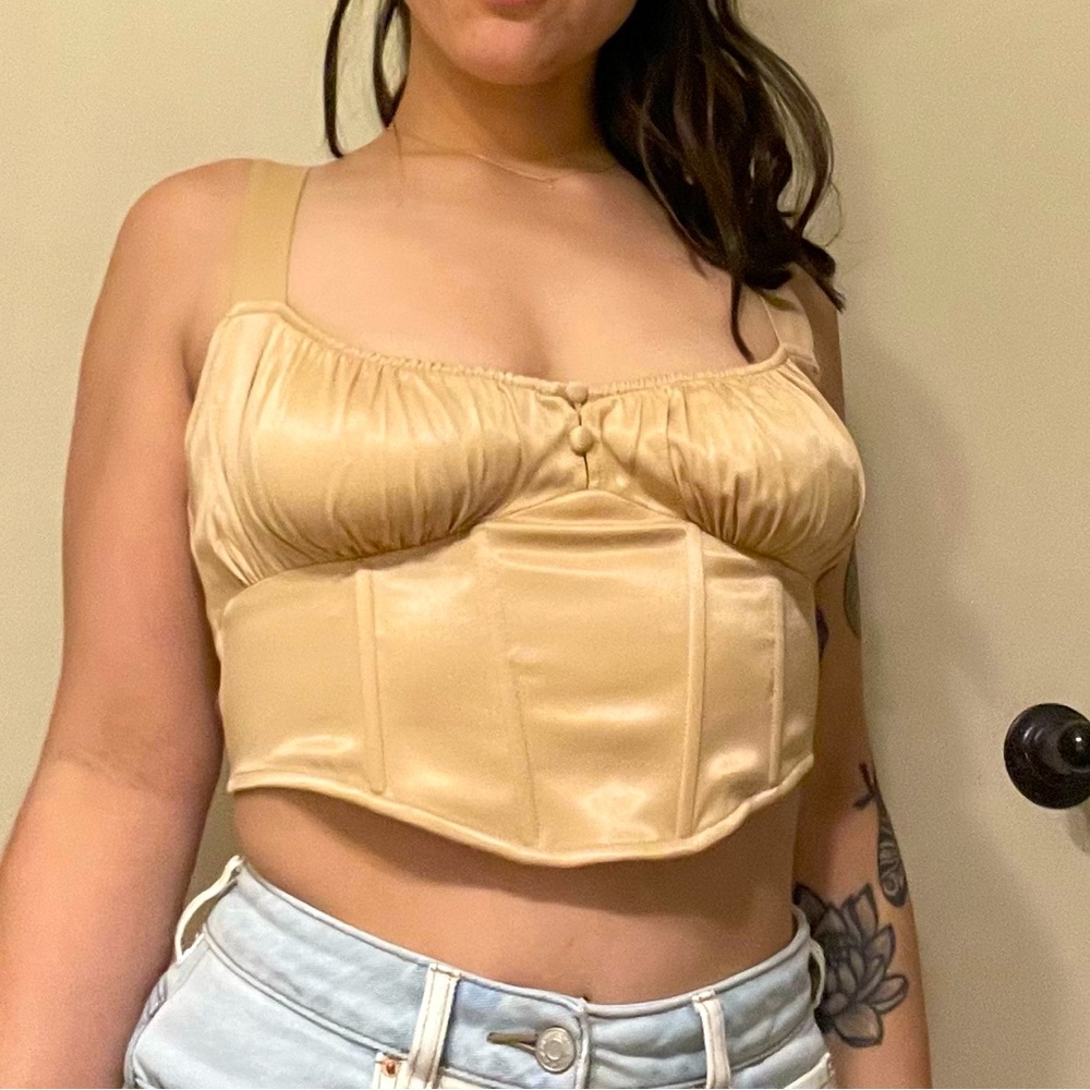 NWT Zara Satiny Gold Cropped Tank Top